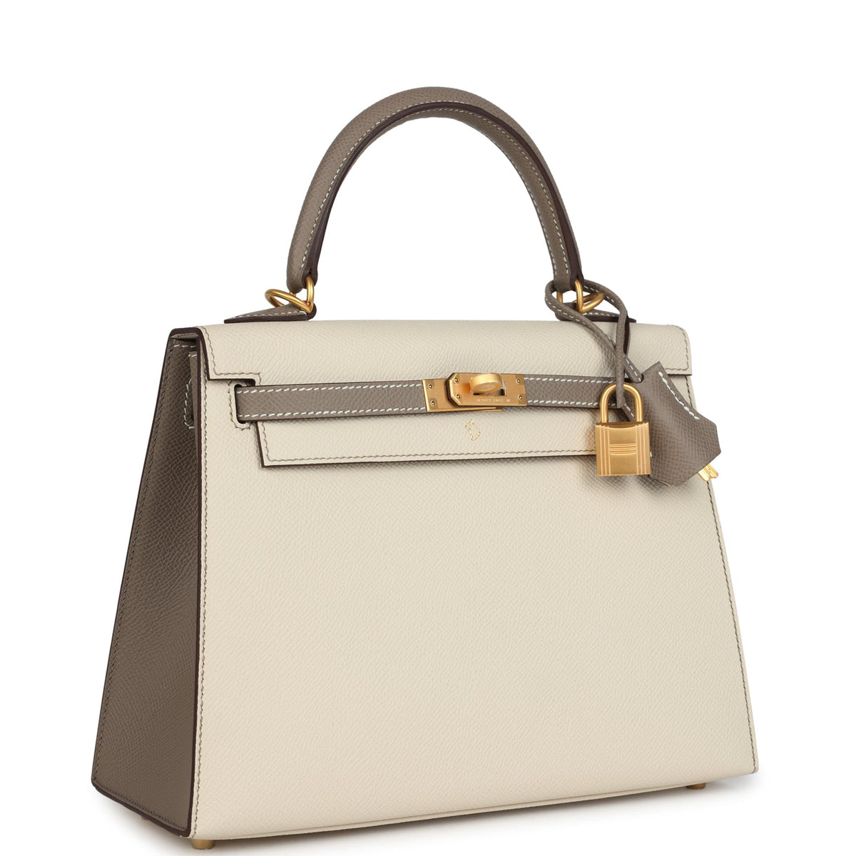 Special Order (HSS) Kelly Sellier 25 Craie and Gris Asphalte Epsom Brushed Gold Hardware