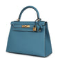 Kelly Sellier 28 Blue Jean Epsom Gold Hardware