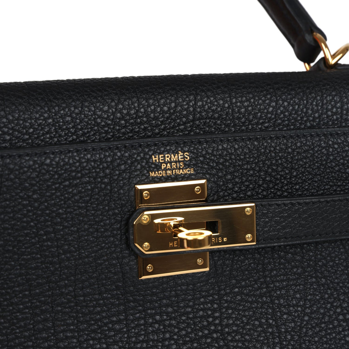 Vintage Kelly Retourne 32 Black Fjord Gold Hardware