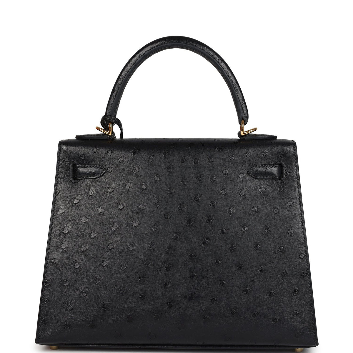 Kelly Sellier 25 Black Ostrich Gold Hardware