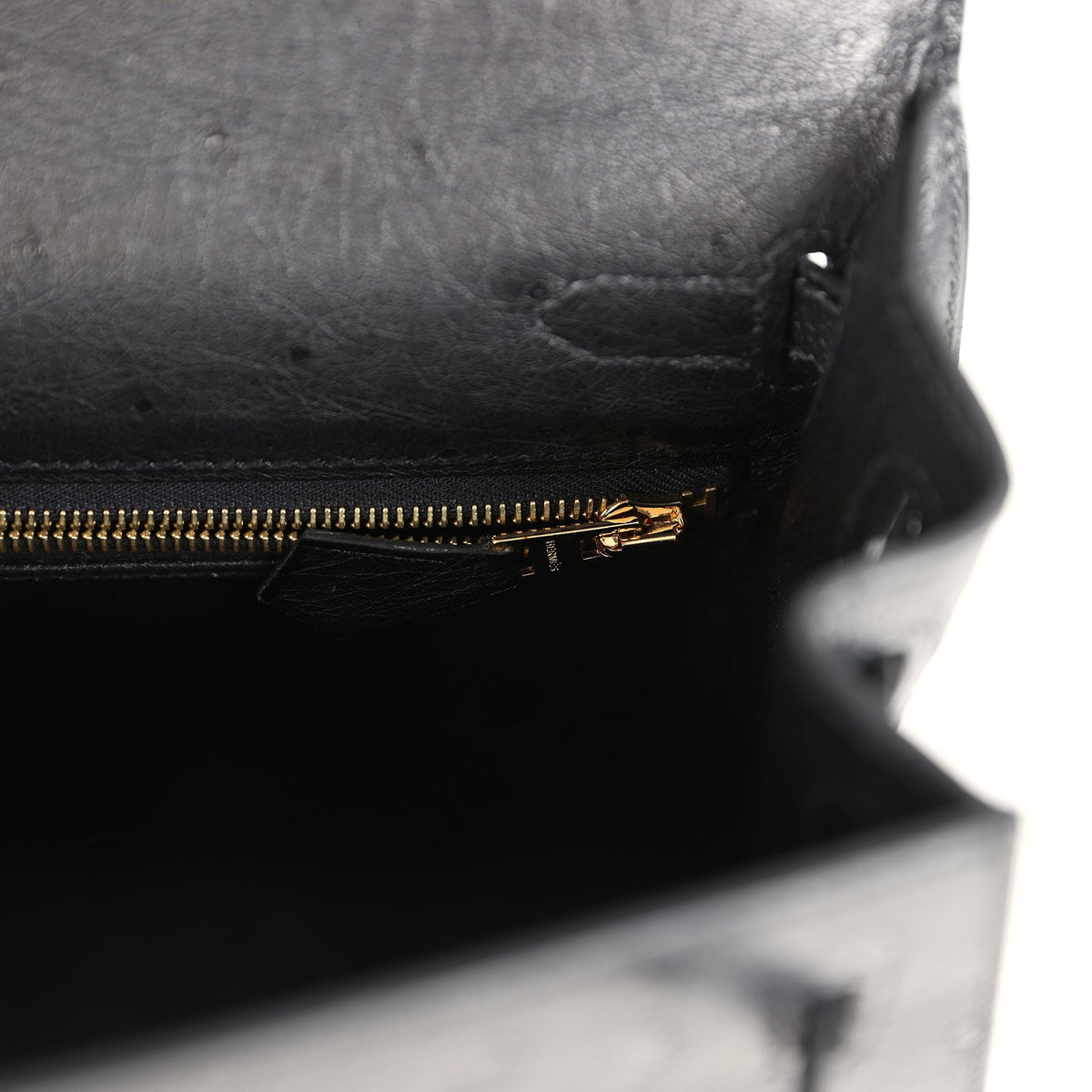 Kelly Sellier 25 Black Ostrich Gold Hardware