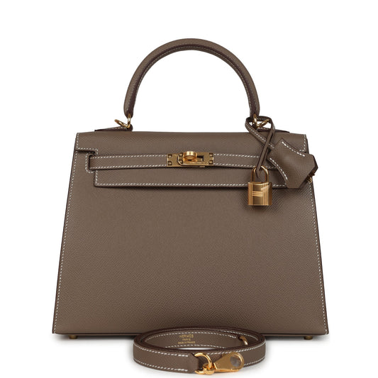 Kelly Sellier 25 Etoupe Epsom Gold Hardware