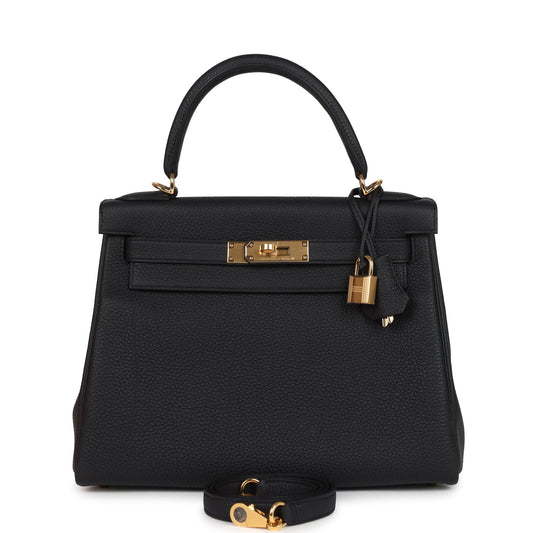 Kelly Retourne 28 Black Togo Gold Hardware