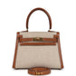 Vintage Kelly Sellier 20 Gold Courchevel and Ecru-Beige Toile H Canvas Gold Hardware