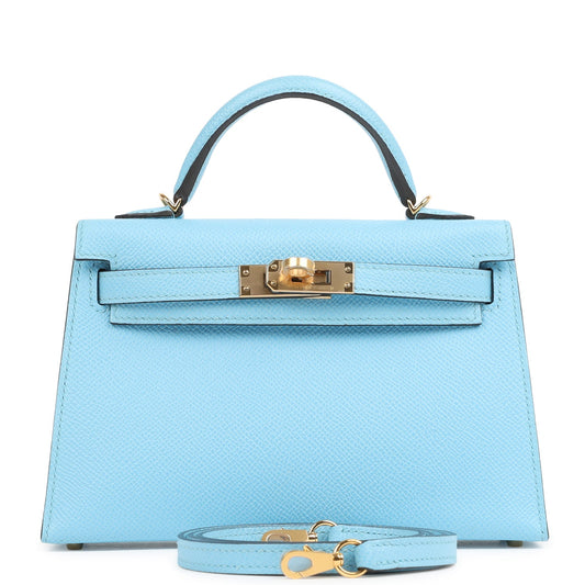 Kelly Sellier 20 Celeste Epsom Gold Hardware