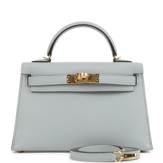 Kelly Sellier 20 Bleu Glacier Epsom Gold Hardware