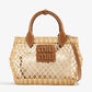 Leather edge knitted fabric handbag