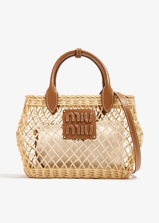 Leather edge knitted fabric handbag
