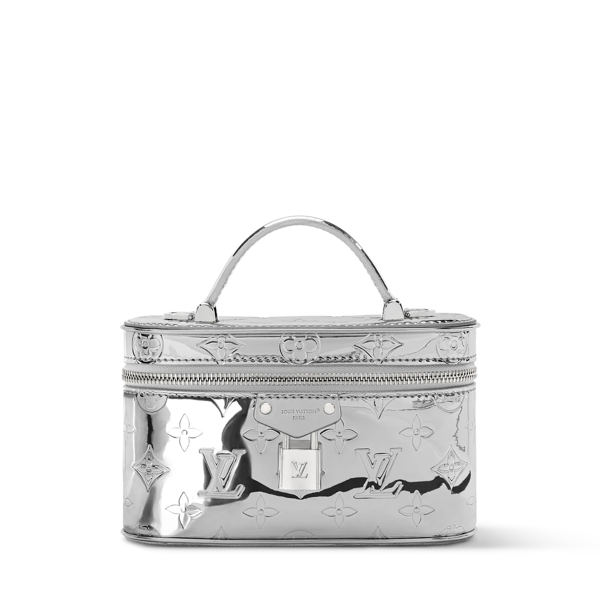 حقيبة كروس بودي Vanity Chain Pouch من قماش Monogram Miroir باللون الفضي