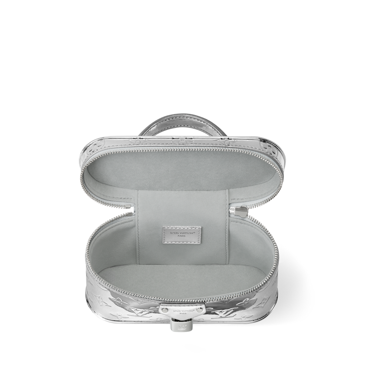 حقيبة كروس بودي Vanity Chain Pouch من قماش Monogram Miroir باللون الفضي