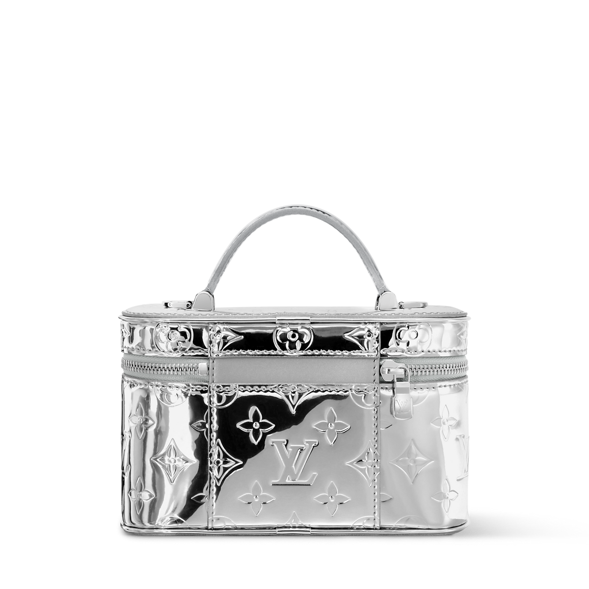 حقيبة كروس بودي Vanity Chain Pouch من قماش Monogram Miroir باللون الفضي