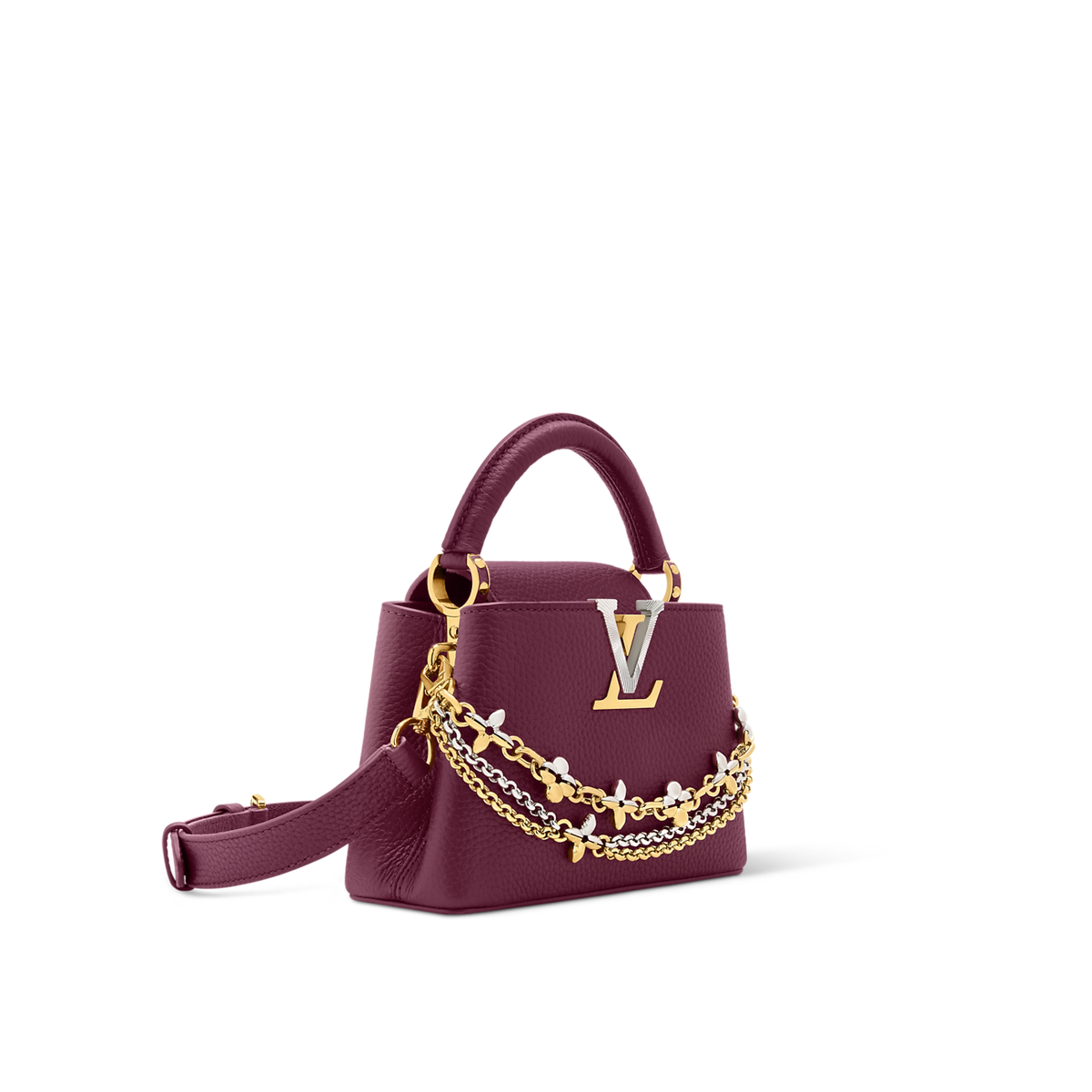 Capucines Mini Grained Leather Black Top Handle Bag