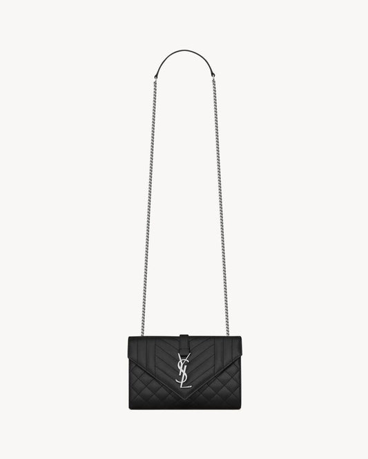 Saint Laurent Envelope Small In Quilted Grain De Poudre Embossed Leather
