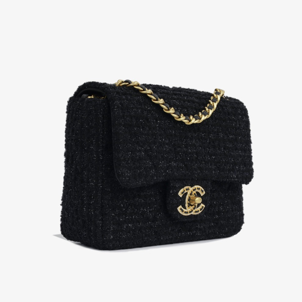 Black Square Tweed CC Flap Crossbody Bag