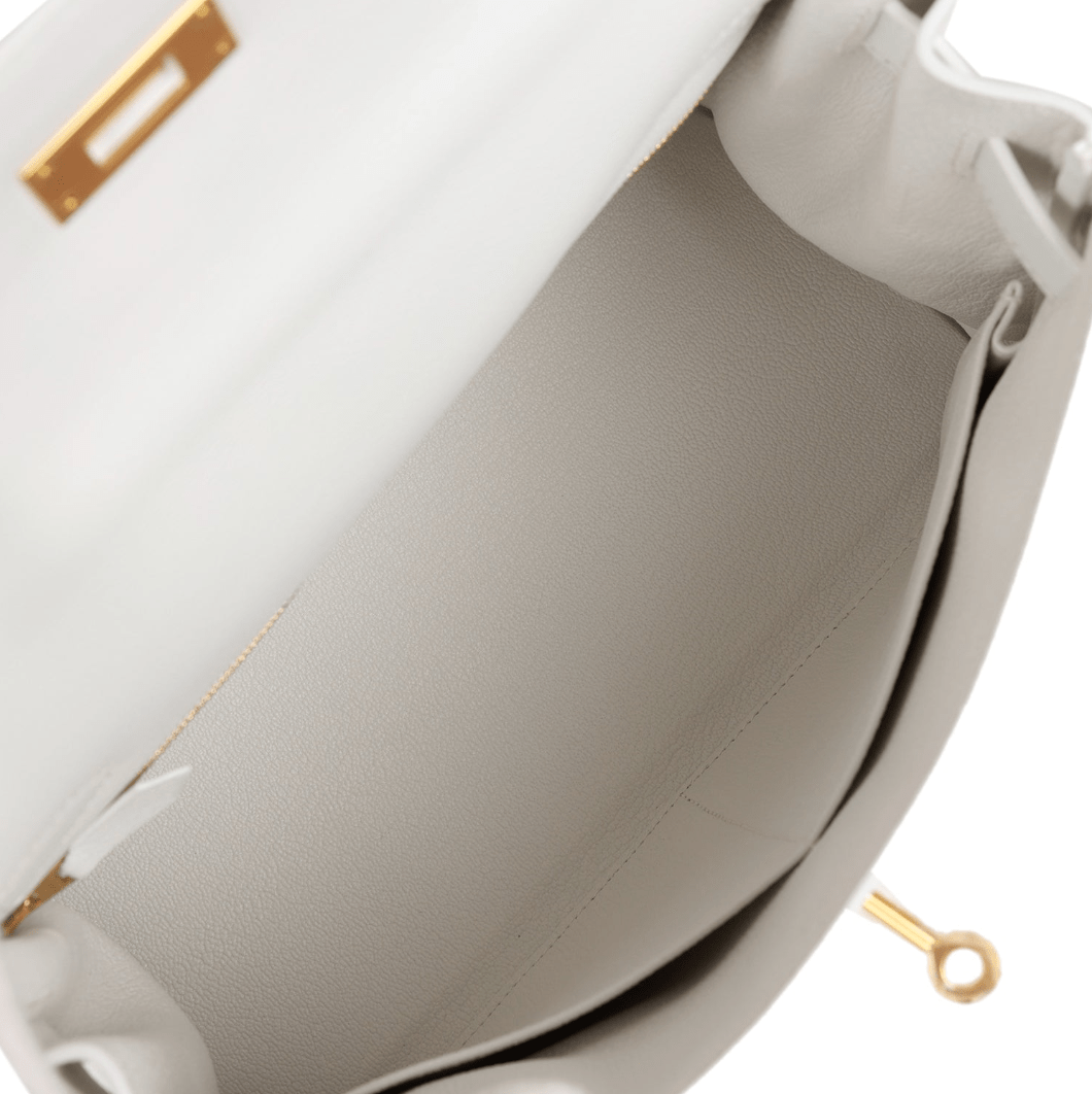 Hermes Kelly Retourne 28 White Evercolor Gold Hardware