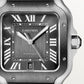 ساعة Santos de Cartier كبيرة مقاس 39.8 مم، إطار من الفولاذ بطلاء ADLC، ميناء رمادي، سوار من الفولاذ، حركة أوتوماتيكية