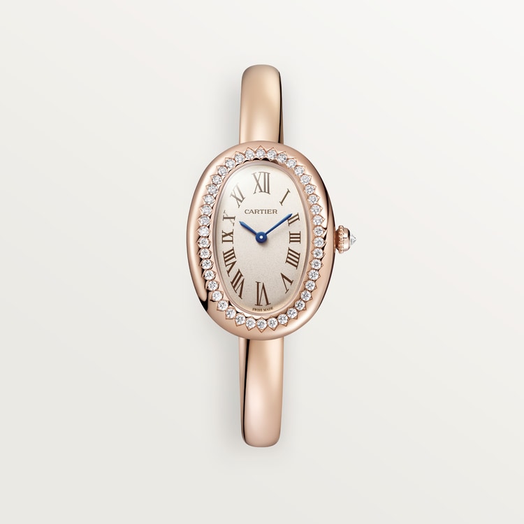 Baignoire Mini 18K Rose Gold Diamond Silvered Dial Alligator Strap Watch