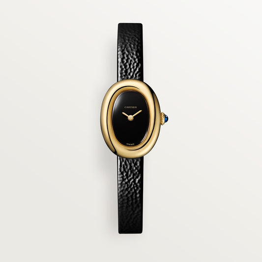 Baignoire Mini 18K Yellow Gold Black Dial Black Patent Leather Strap Watch