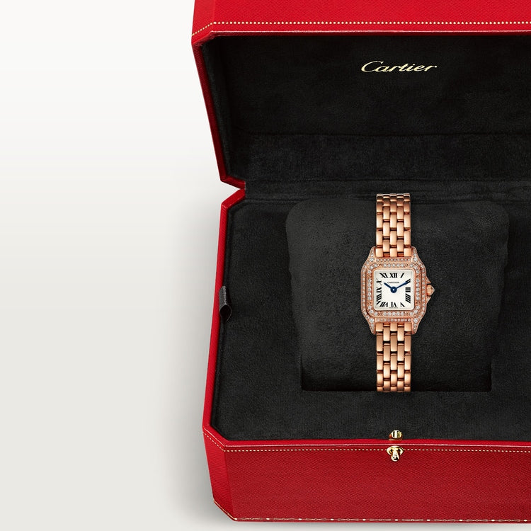 Panthère Mini 25.1mm x 18.5mm Rose Gold Diamond Bezel Diamond Crown Silver Dial Rose Gold Bracelet Quartz Watch