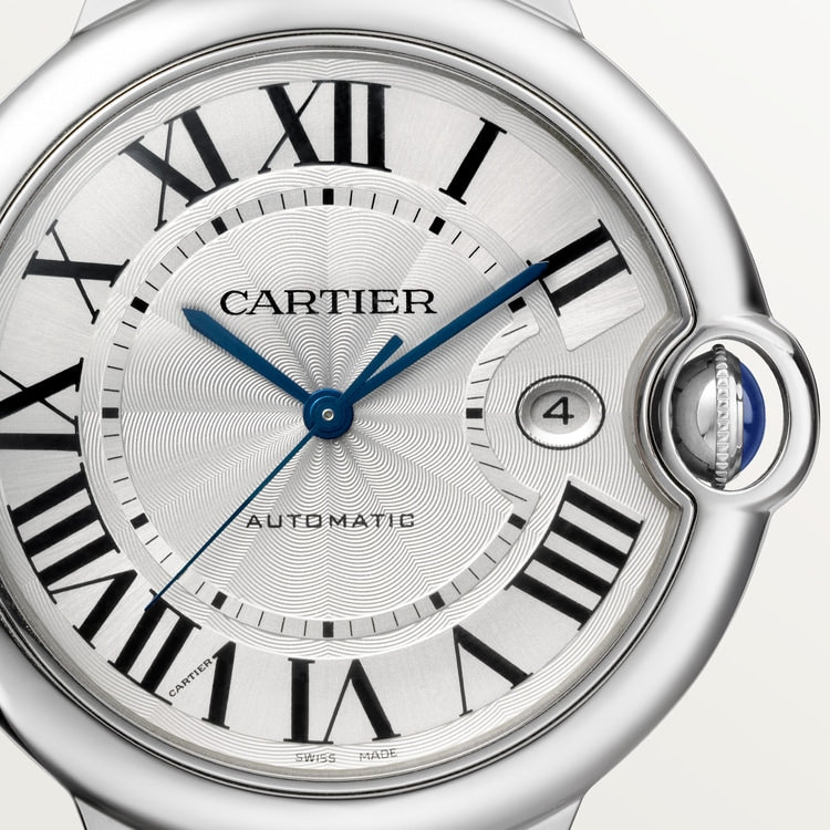 Ballon Bleu 42mm Steel Automatic Silver Guilloché Dial Alligator Strap Watch