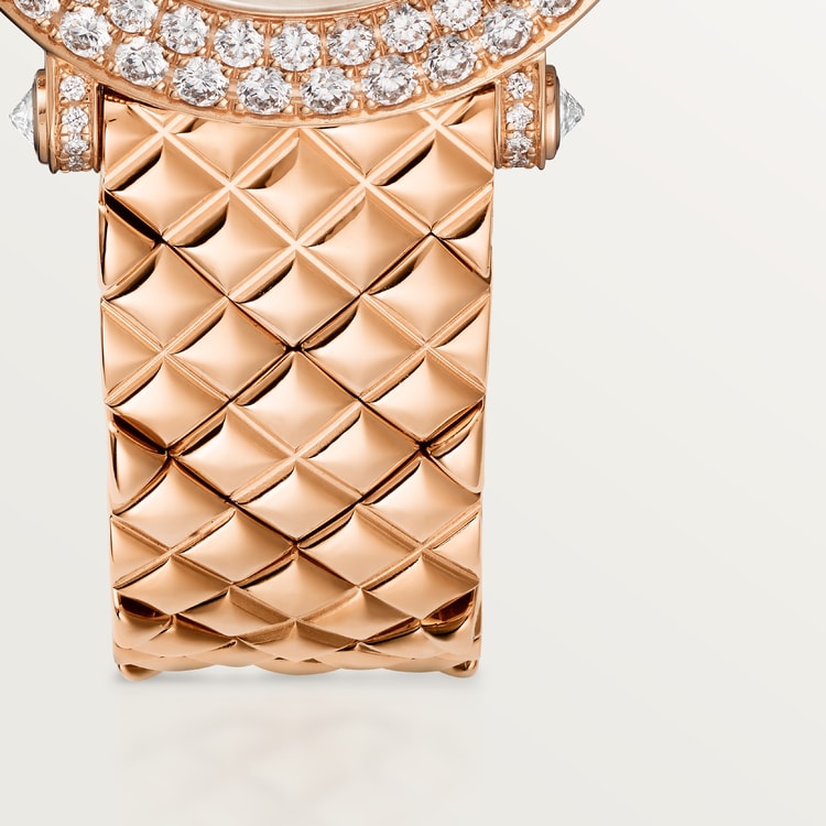 Panthère Mini 23.6mm Rose Gold Diamond Case Emerald Eyes Rose Dial Rose Gold Bracelet Quartz Watch