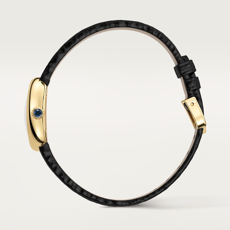 Baignoire Mini 18K Yellow Gold Silvered Dial Black Patent Leather Strap Watch