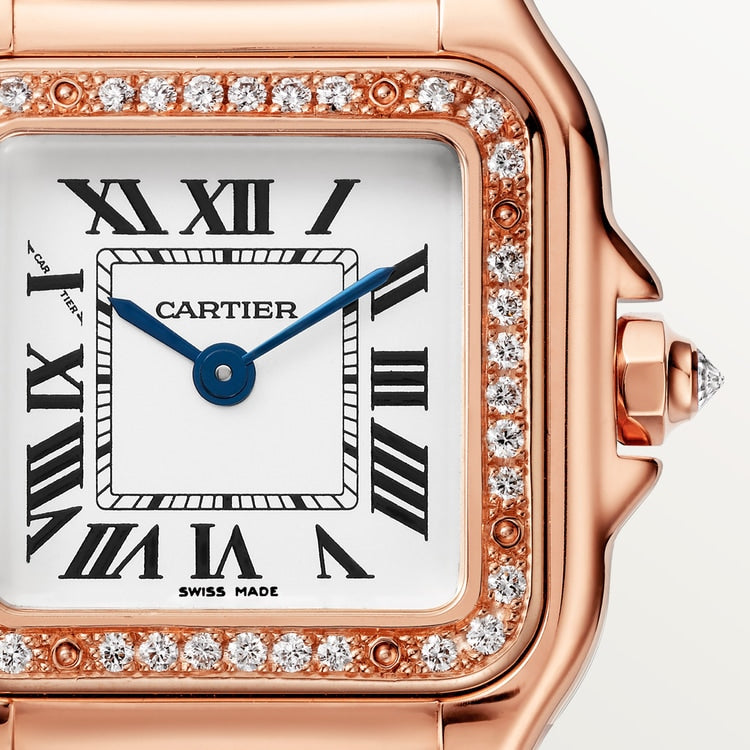 Panthère Small 30.3mm x 22.0mm Rose Gold Diamond Case Diamond Crown Silvered Dial Rose Gold Bracelet Quartz Watch