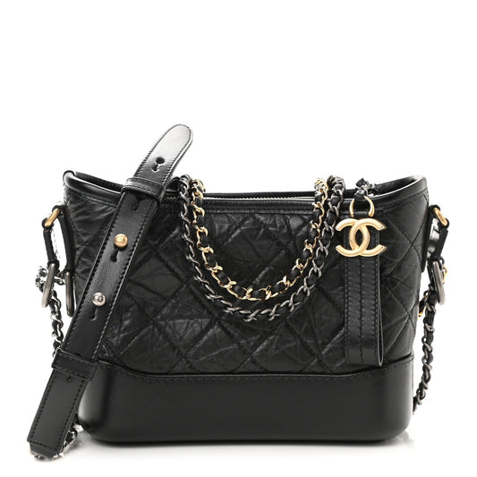 Aged Calfskin Quilted Small Gabrielle Hobo Black