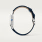 Santos-Dumont Small 38mm x 27.5mm Steel Blue Crown Silver Sunray Dial Navy Blue Alligator Leather Strap Quartz Watch