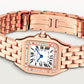ساعة Panthère de Cartier صغيرة مقاس 22 مم × 30 مم، إطار مرصع بالألماس، تاج مرصع بالألماس، ميناء فضي، سوار من ذهب وردي، حركة كوارتز