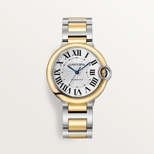 Ballon Bleu 36mm Steel Gold Automatic Silver Guilloché Dial Two-Tone Strap Watch