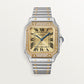 Santos de Cartier Medium 35.1mm Steel Yellow Gold Bezel Diamond-Set Golden Sunray Dial Steel Bracelet Self-Winding Watch