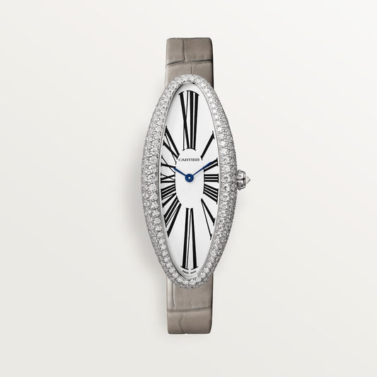 Baignoire Allongée 18K White Gold Diamond Silvered Dial Light Gray Alligator Strap Watch