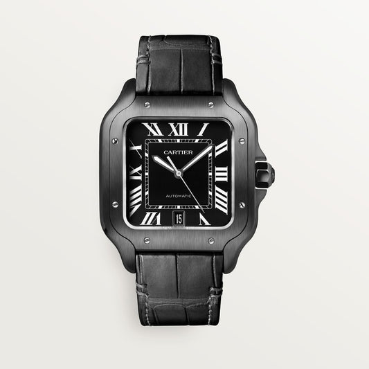Santos de Cartier Large 39.8mm Steel Black Dial Rubber Strap Self-Winding Watch