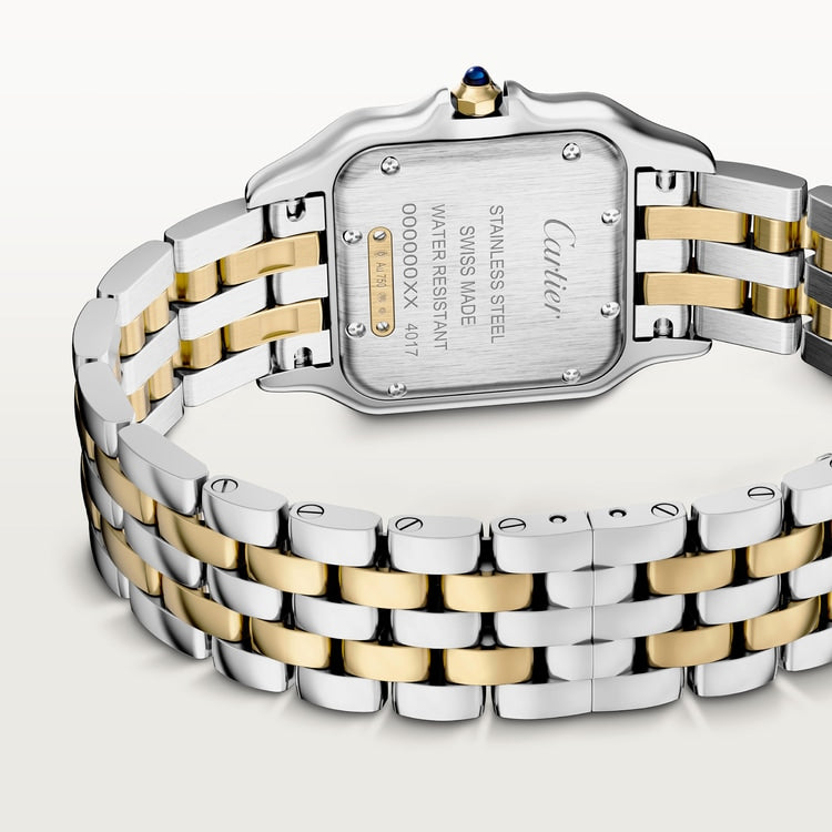 Panthère Medium 29mm x 37mm Yellow Gold Steel Blue Crown Silvered Dial Yellow Gold Steel Bracelet Quartz Watch