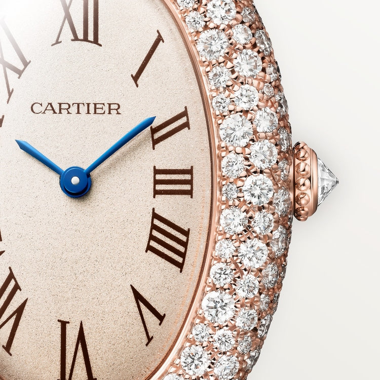 Baignoire Mini 18K Rose Gold Diamond Silvered Dial Red Alligator Strap Watch