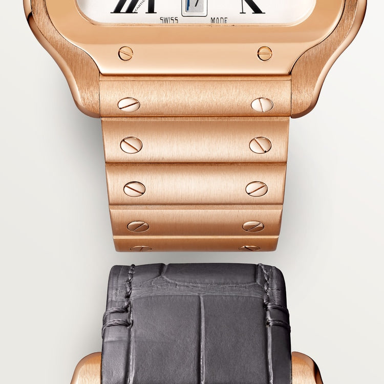 Santos Large 39.8mm Rose Gold Blue Crown Silvered Opaline Dial Rose Gold Bracelet Self-Winding Watch