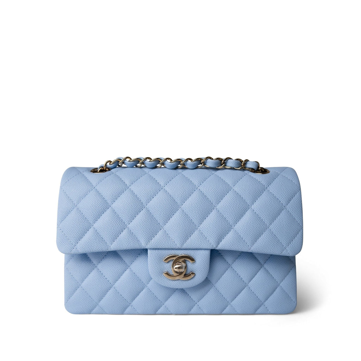 23P Light Blue Classic Flap Small Light Gold Hardware