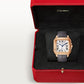 Santos de Cartier Medium 35.1mm Rose Gold Blue Crown Opaline Silver Dial Alligator Leather Strap Automatic Watch