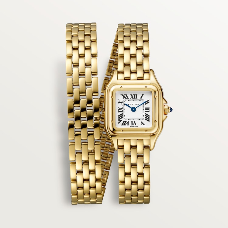 Panthère de Cartier Small 22mm x 30.3mm Yellow Gold Blue Crown Silvered Dial Yellow Gold Bracelet Quartz Watch