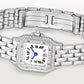 ساعة Panthère de Cartier ميني مقاس 25.1 مم × 18.5 مم، من الذهب الأبيض، إطار مرصع بالألماس، تاج مرصع بالألماس، ميناء فضي، سوار من الذهب الأبيض، حركة كوارتز.