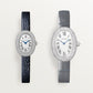 Baignoire Mini 18K White Gold Diamond Silvered Dial Navy Blue Patent Leather Strap Watch