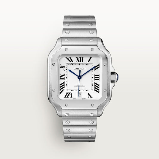 Santos de Cartier Large 39.8mm Steel Blue Crown Silvered Opaline Dial Steel Bracelet Self-Winding Watch