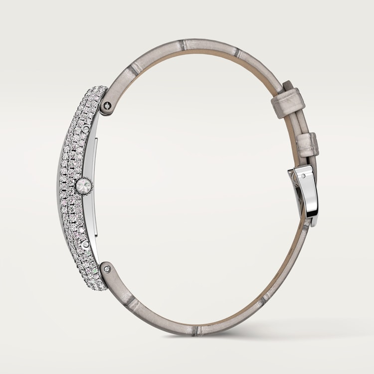 Baignoire Allongée 18K White Gold Diamond Silvered Dial Light Gray Alligator Strap Watch