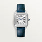 Santos-Dumont Small 38mm x 27.5mm Steel Blue Crown Silver Sunray Dial Navy Blue Alligator Leather Strap Quartz Watch