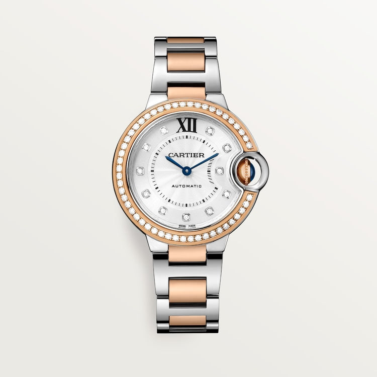 Ballon Bleu 33mm Steel Rose Gold Automatic Silver Guilloché Dial Two-Tone Bracelet Watch