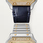 Santos de Cartier Medium 35.1mm Steel Yellow Gold Diamond Bezel Blue Crown Golden Sunray Dial Steel Bracelet Automatic Watch