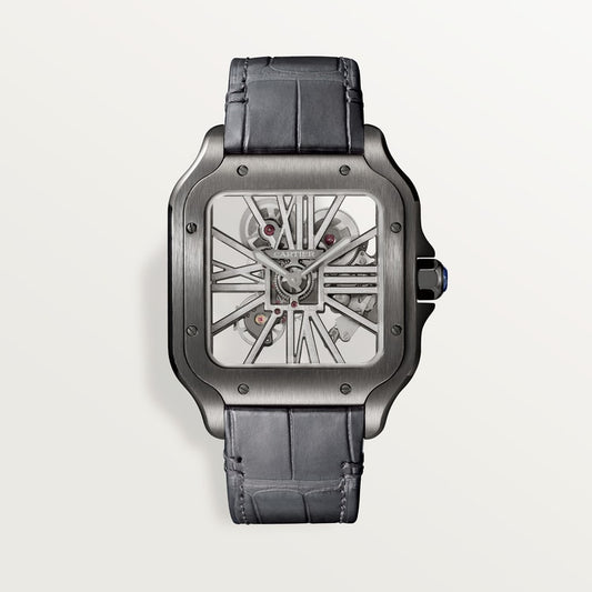Santos de Cartier Large 39.7mm Steel Blue Crown Skeleton Dial Alligator Strap Manual-Winding Watch