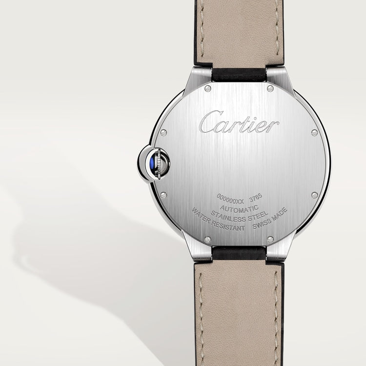Ballon Bleu 42mm Steel Automatic Silver Guilloché Dial Leather Strap Watch