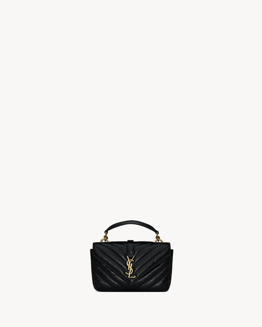 Saint Laurent College Mini Chain Bag In Shiny Crackled Leather
